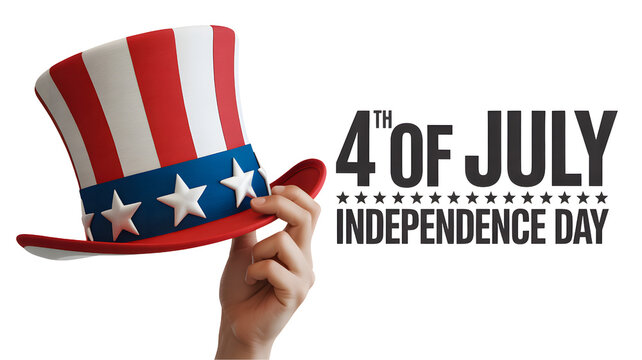 Patriotic uncle sam hat held by hand celebrating 4th of july independence day isolated on transparent background