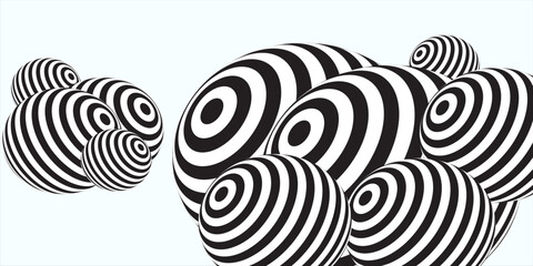 A sphere, centered in the image, is composed of alternating black and white horizontal stripes