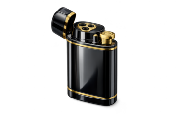 Elegant Black and Gold Lighter on a transparent background, studio shot