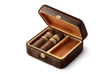 Cigar humidor box with cigars on transparent background rendering.