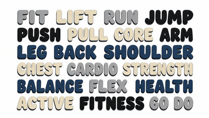 Minimalist Fitness and Health Typography Set with Bold Action Words for Workout Designs