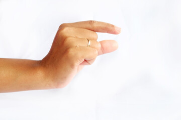 Hand Gesture Indicating Small Size on White Background