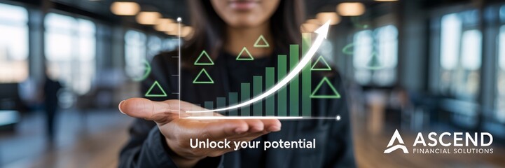 Woman Presenting Financial Growth Chart With Upward Arrow finance business