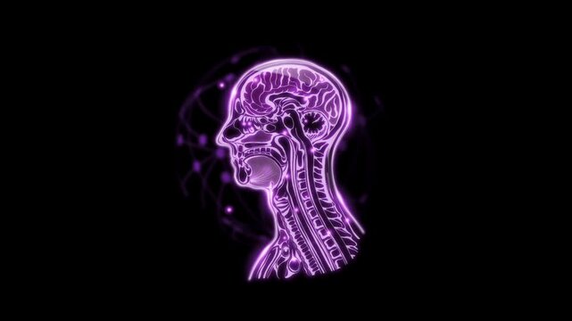Motion graphic animation of the cross section human brain anatomy with dark black background