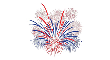 A vibrant display of red white and blue fireworks blossoming against a clean dark background
