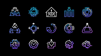 business transformation icon set collection in solid glyph dual color style. pack contain transformation, innovation, strategy, change, growth, agility, digital, optimization, process, evolution