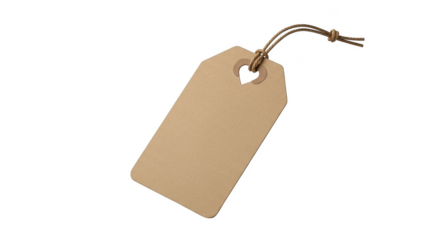 Brown paper tag with heart cutout and twine on black background brown tag blank tag