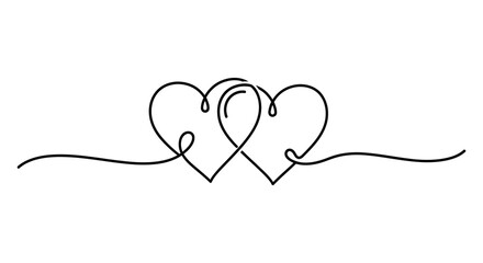 A delicate continuous line drawing depicting two intertwined hearts symbolizing love and connection