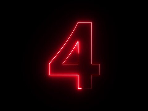 Number 4 four - animated light outline on black background 4k video.