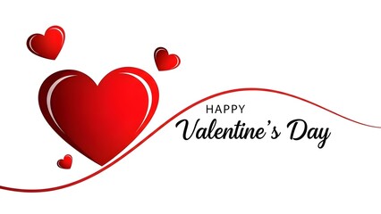 Happy valentines day with big red heart and smaller hearts on white background