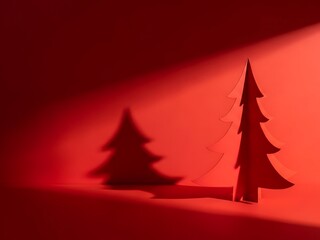 Red christmas tree silhouettes with spotlight