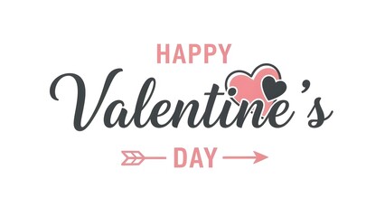 Happy valentines day greeting with pink and black hearts and arrow on white background