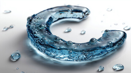 An abstract form is captured, sculpted from water, droplets clinging to its smooth surface against a pristine, minimalist backdrop. 