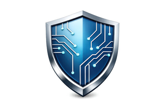 Cybersecurity shield icon on transparent background, safety and tech