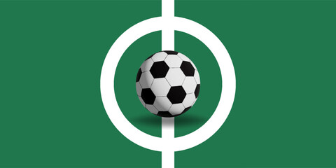 Ball on soccer field top view, football pitch view from above, poster with space for text, vector © Alfin