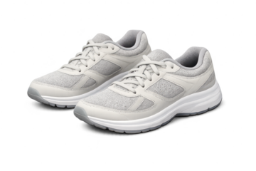 Two gray sneakers on a transparent background for online marketing.