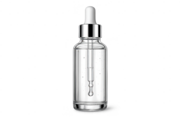 Serum bottle with pipette on a transparent background for skincare ad.
