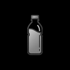 Silver metallic water bottle with liquid on black background container