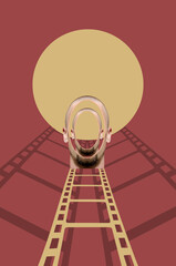 Collage with a head of a man empty inside and film strip