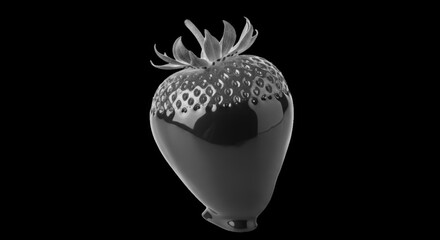 Single strawberry dipped in dark chocolate on black background fruit food