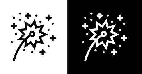 black and white illustration of fireworks icon 