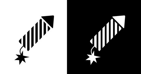 black and white illustration of fireworks icon 