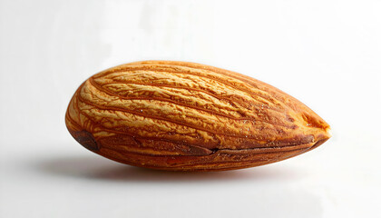A single almond captured in high-resolution macro on a pure white background, ideal for clean product visuals.