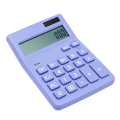 A light purple electronic calculator with a digital display showing numbers isolated on transparent background