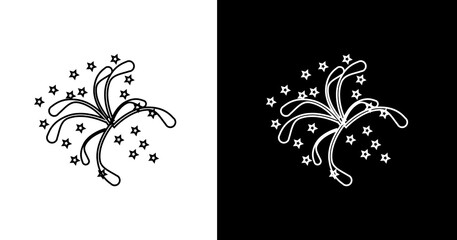 black and white illustration of fireworks icon 