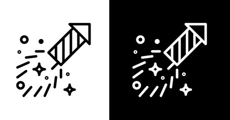black and white illustration of fireworks icon 