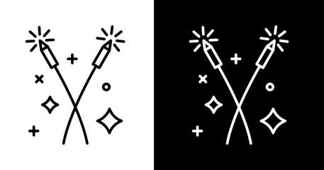 black and white illustration of fireworks icon 