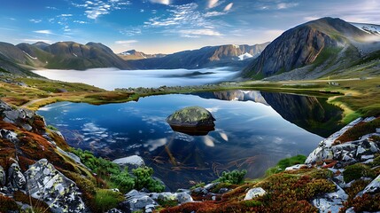 Tranquil reflection of mountains and sky in serene lake nature landscape photography majestic viewpoint