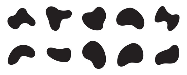 Random blob circles silhouette icon set. An arrangement of black organic shapes. Isolated on a white background.