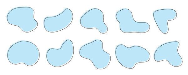 Organic shape round form set. Liquid organic blob. Abstract organic blob shapes vector irregular figures isolated on transparent background. Black cube drops. Various shapes of irregular blobs