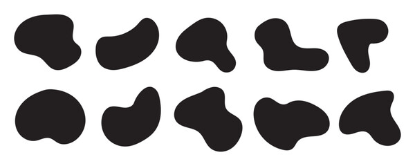 Organic shape round form set. Liquid organic blob. Abstract organic blob shapes vector irregular figures isolated on transparent background. Black cube drops. Various shapes of irregular blobs © RadheK 