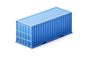 Isometric blue cargo container illustration with transparent background.