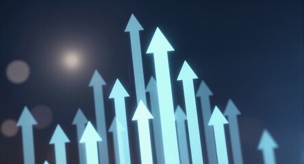 Blue arrows ascend against dark backdrop, symbolizing growth and progress in business or finance.
