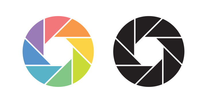 Colors lens aperture icon. Camera shutter lens icon vector isolated on transparent background. Photo camera lens diaphragm, aperture focus, animated film video objective opening and zoom snap for app.