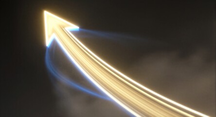 Glowing arrow trail of light, golden and blue, cutting through dark void.