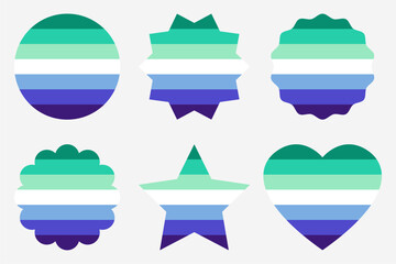 Gay Men pride flag colors shape set vector illustration.LGBTQ+ community.Gay Men pride seven stripes flag colors.