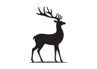 Obraz premium reindeer logo silhouette vector, deer silhouette vector illustration, christmas reindeer silhouette vector, wild animal reindeer logo silhouettes vector on a white background