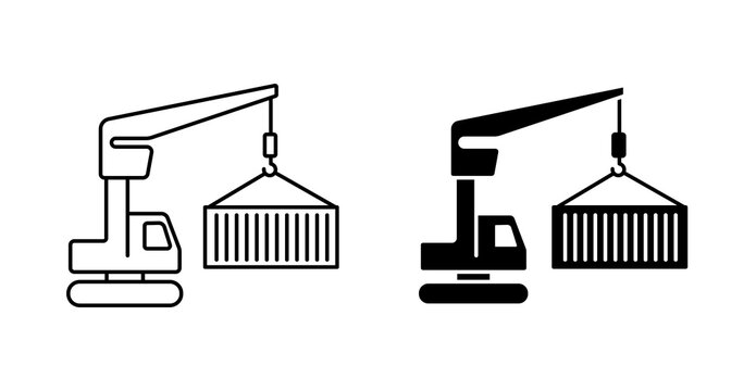Crane Loading Shipping Container Icon for Logistics and Cargo Operations