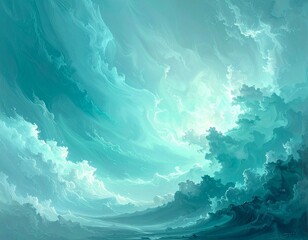 Abstract blue wave background featuring a liquid water texture and light ripples on a summer ocean surface with watercolor art patterns