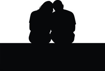 Loving couple sitting together in intimate silhouette