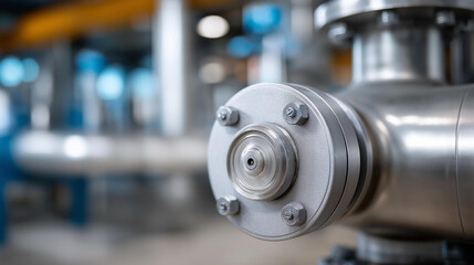 Fototapeta premium Closeup of industrial pressure regulator in modern facility showcasing advanced technology and precision engineering, valve control equipment, facility pressure management, with co