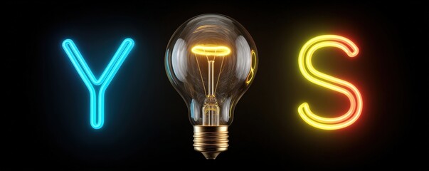 A glowing light bulb is flanked by the letters "Y" and "S" in neon lights, creating a vibrant and positive atmosphere.
