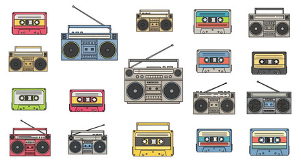 Collection of Various Colored Retro Radios.