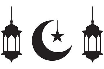 Islamic crescent moon star and lantern silhouette
