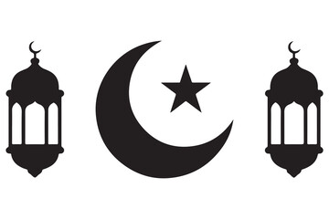 Obraz premium Islamic crescent moon star and lantern silhouette 
