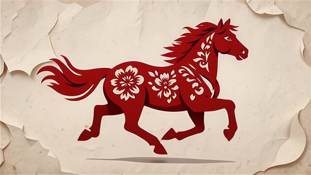 Traditional Red Paper Cut Art of Horse Animation on Paper Background: Chinese New Year 2026 Video.